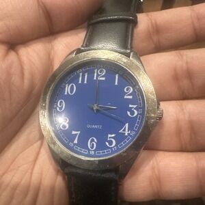 Working Blue dial Watch Mens‎ 46mm Oversize Fit 8 Inch New Battery Black Strap